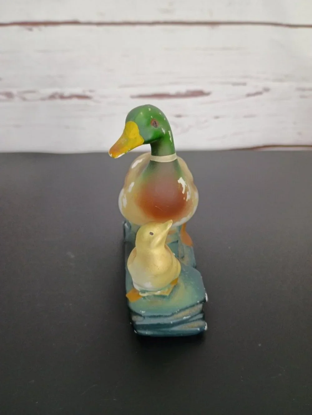 Vintage Ceramic Mallard Duck & Duckling Figurine Hand-Painted Rustic Decor Piece